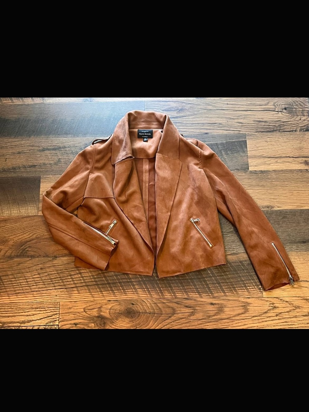 Haute Monde Cognac Faux Suede Cropped Moto Jacket
